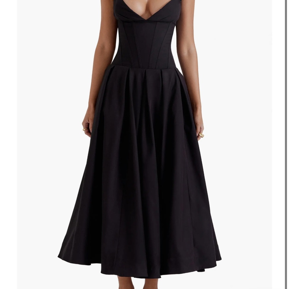 House of CB Black Plunge Neck A-line Midi Dress